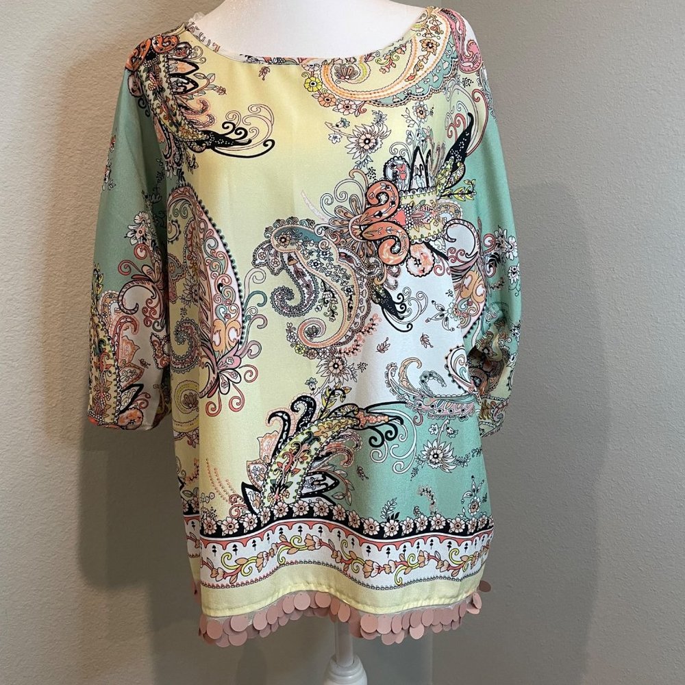 NWT Melissa Paige Pink Paisley Print Blouse